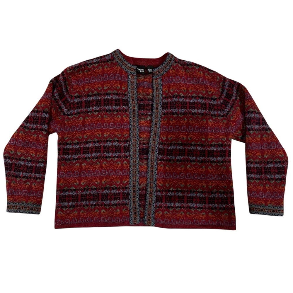 Vintage Nordic Design 100% Wool Fair Isle Cardigan Sweater Size L